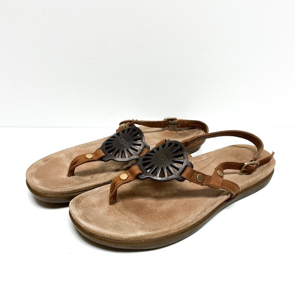 UGG Ayden Circle Logo Leather Thong Sandals - Picture 3 of 6
